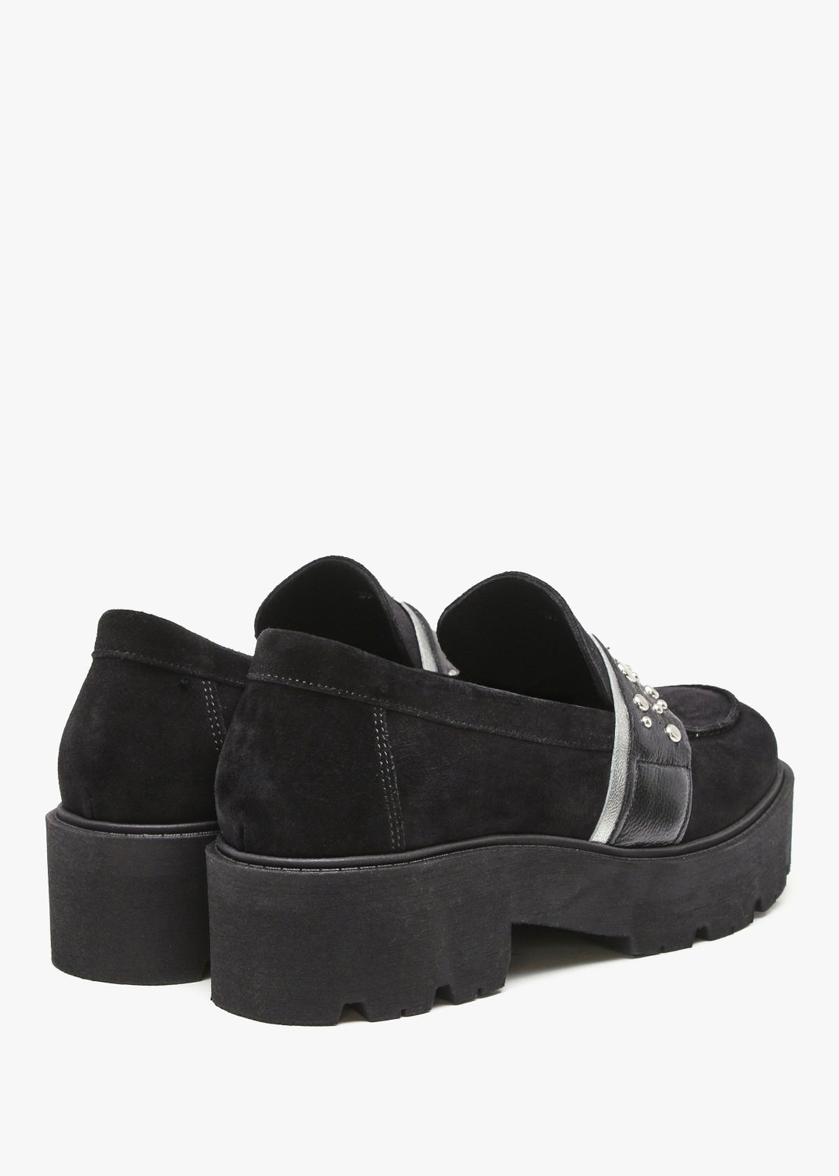 Tia Black Suede Embellished Chunky Loafers