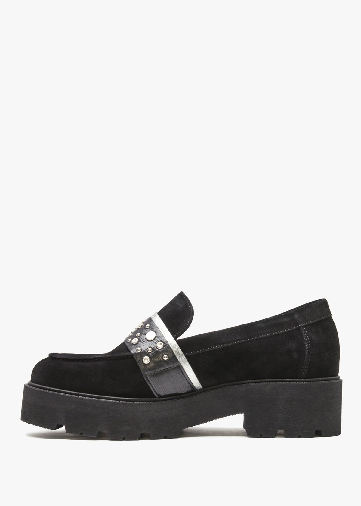 Tia Black Suede Embellished Chunky Loafers
