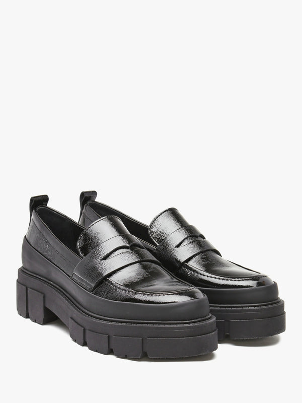 Treasure Black Patent Leather Chunky Loafers