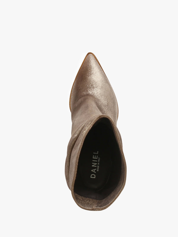 Tully Metallic Taupe Suede Rouched Wedge Calf Boots