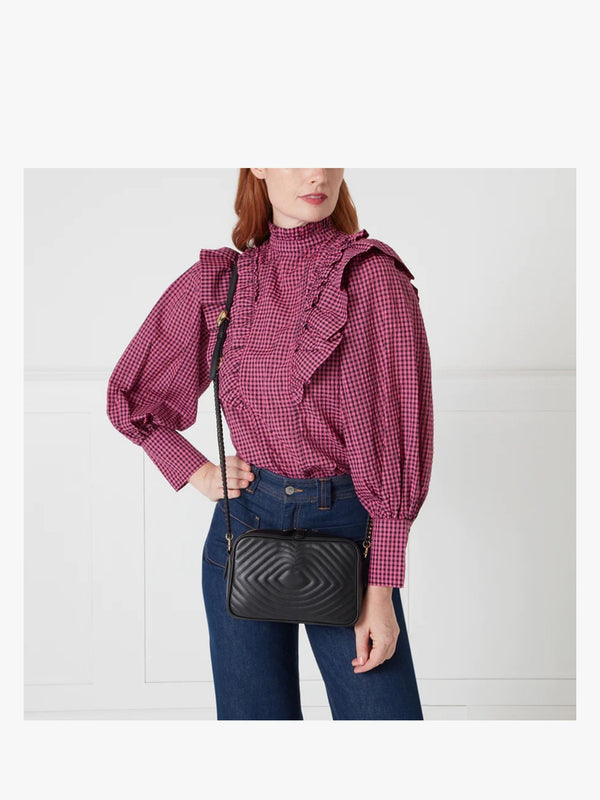 Bella Black Lip Ripple Quilted Leather Cross-Body Bag