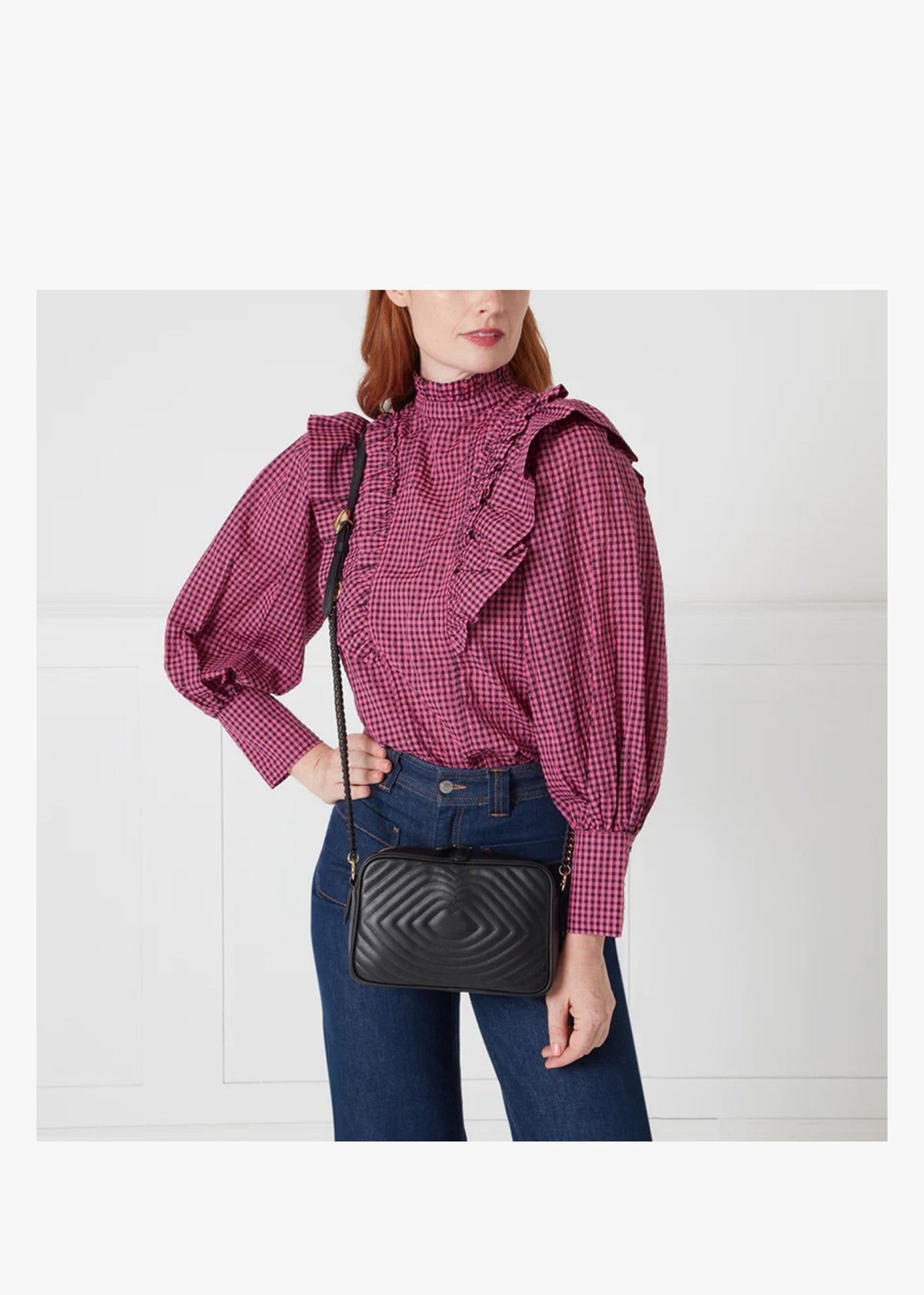 Bella Black Lip Ripple Quilted Leather Cross-Body Bag
