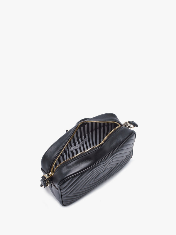 Bella Black Lip Ripple Quilted Leather Cross-Body Bag
