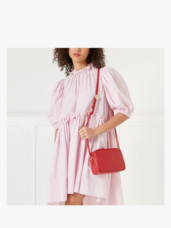 Bella Red Lip Ripple Quilted Leather Cross-Body Bag