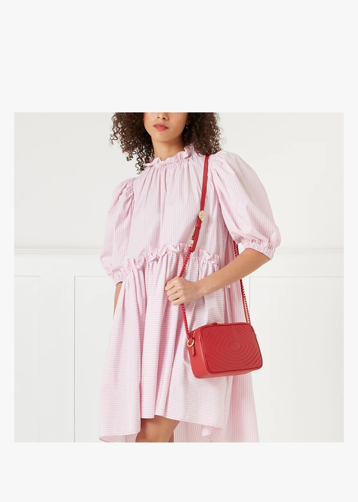 Bella Red Lip Ripple Quilted Leather Cross-Body Bag