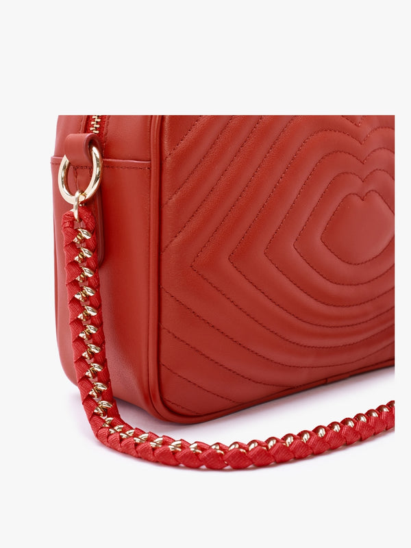 Bella Red Lip Ripple Quilted Leather Cross-Body Bag
