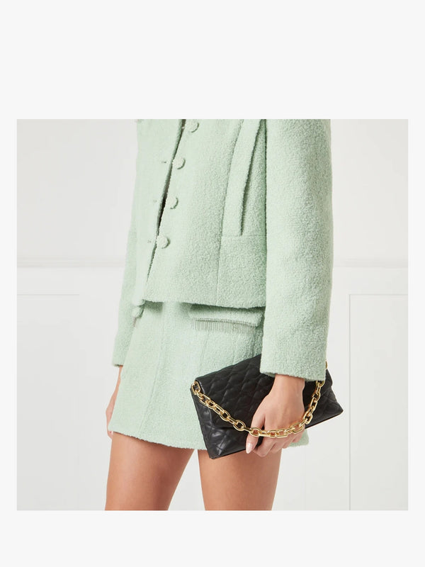 Tara Quilted Lips Black Leather Clutch Bag