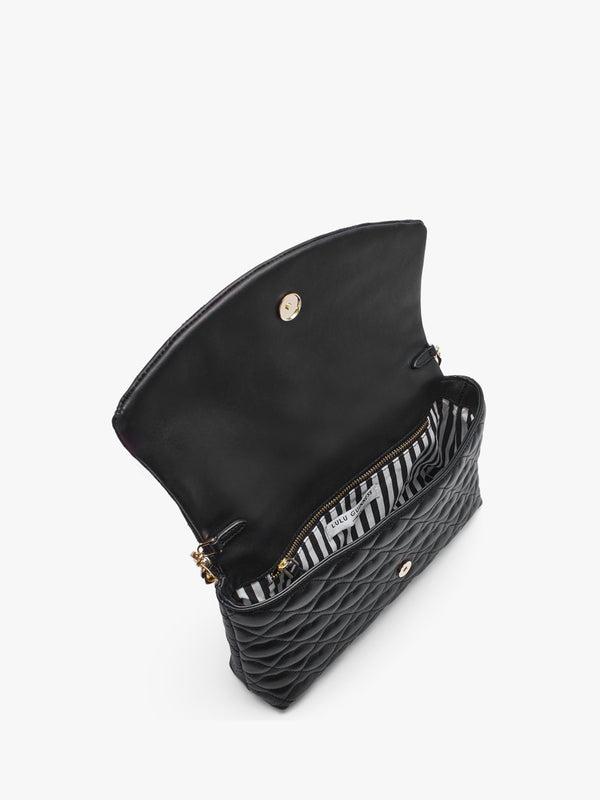 Tara Quilted Lips Black Leather Clutch Bag