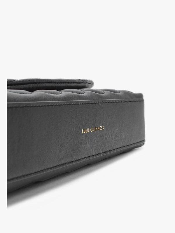 Tara Quilted Lips Black Leather Clutch Bag