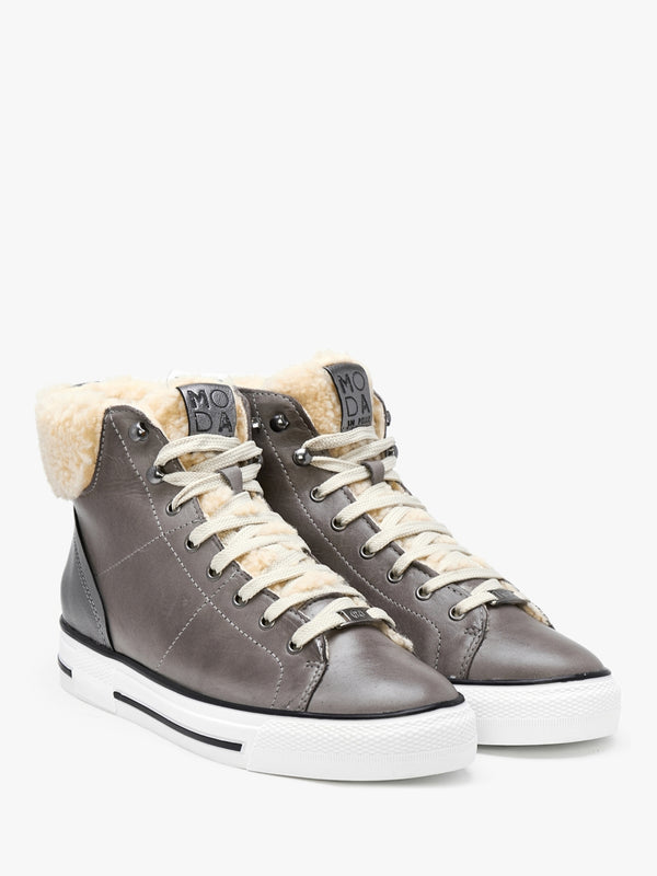 Anniia Pewter Leather High Top Trainers