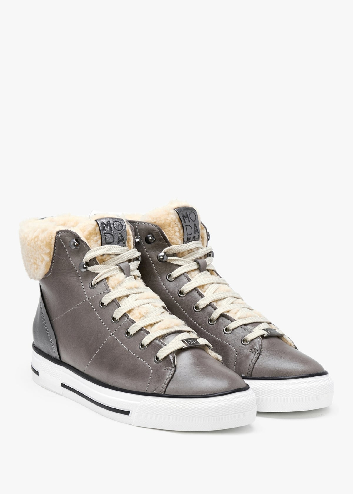 Anniia Pewter Leather High Top Trainers