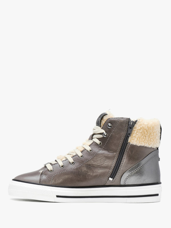 Anniia Pewter Leather High Top Trainers