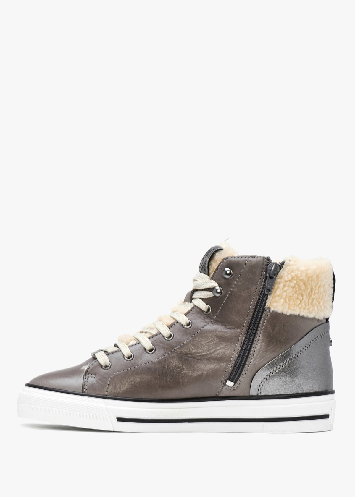 Anniia Pewter Leather High Top Trainers