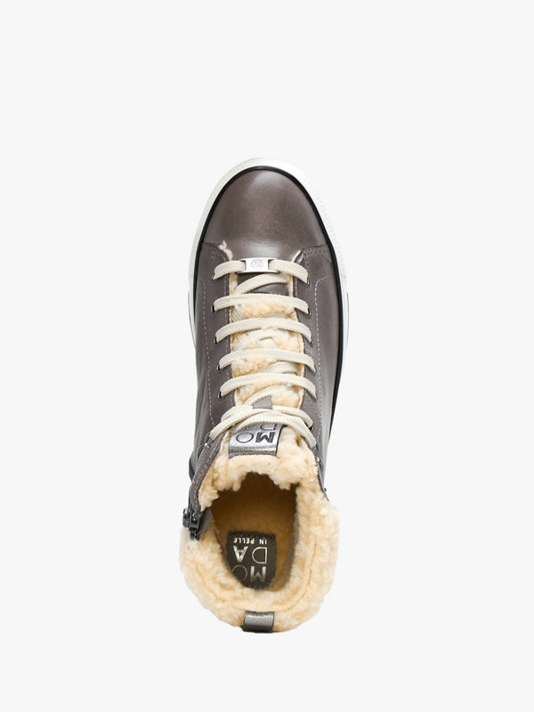 Anniia Pewter Leather High Top Trainers