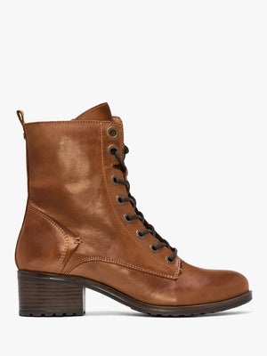 Bezzie Tan Leather Block Heel Ankle Boots
