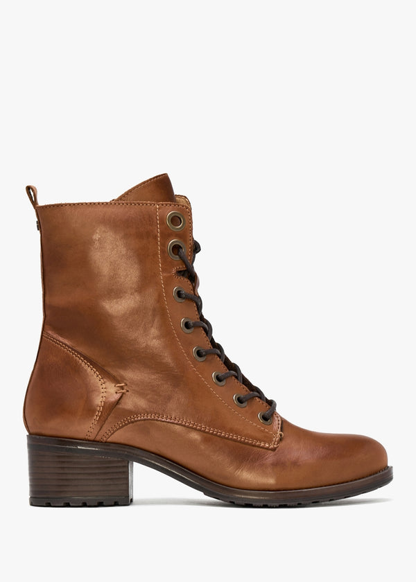 Bezzie Tan Leather Block Heel Ankle Boots