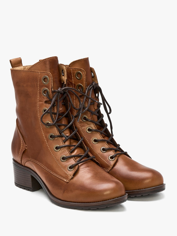 Bezzie Tan Leather Block Heel Ankle Boots