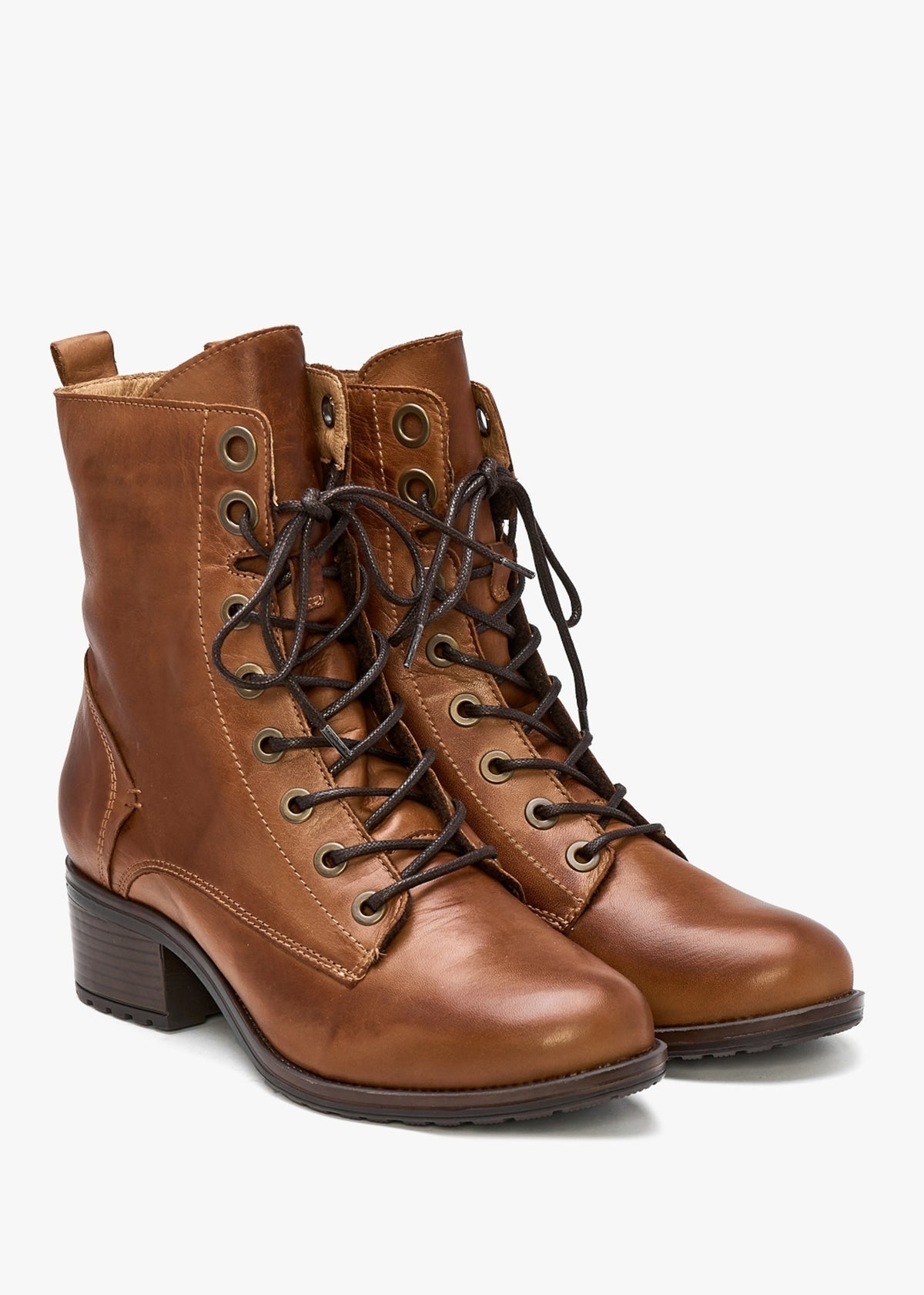 Bezzie Tan Leather Block Heel Ankle Boots