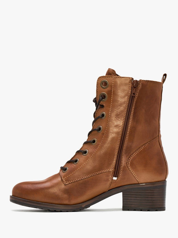 Bezzie Tan Leather Block Heel Ankle Boots
