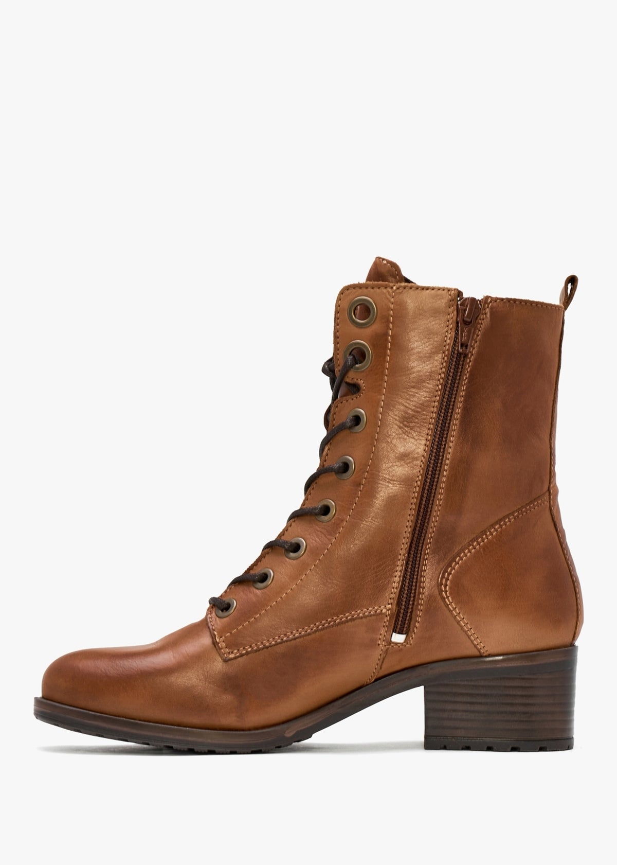 Bezzie Tan Leather Block Heel Ankle Boots