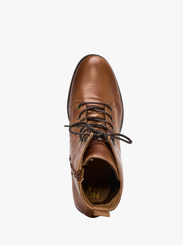 Bezzie Tan Leather Block Heel Ankle Boots