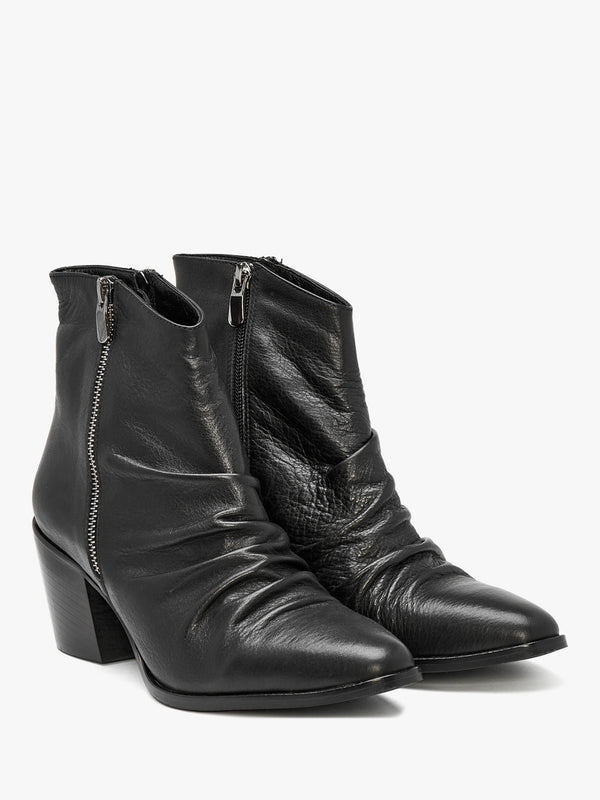 Coralie Black Leather Western Ankle Boots
