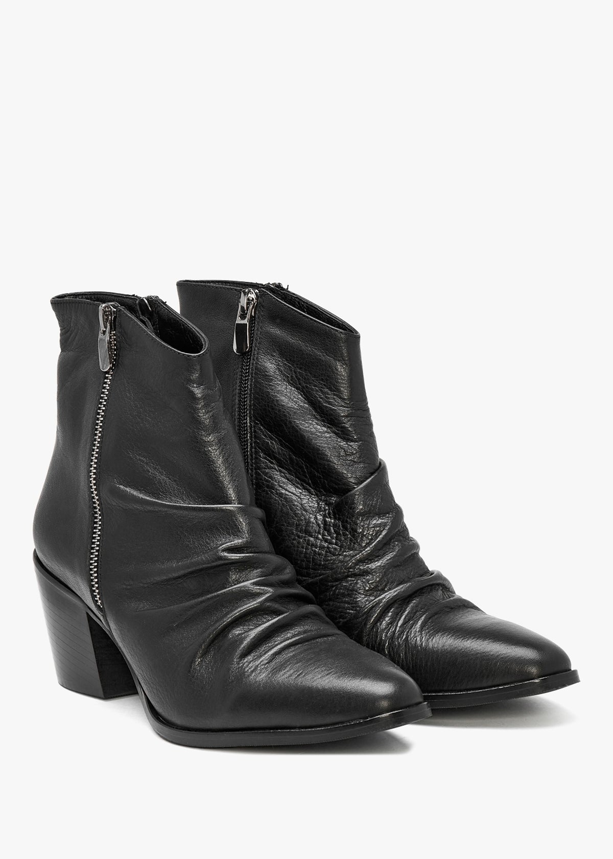 Coralie Black Leather Western Ankle Boots
