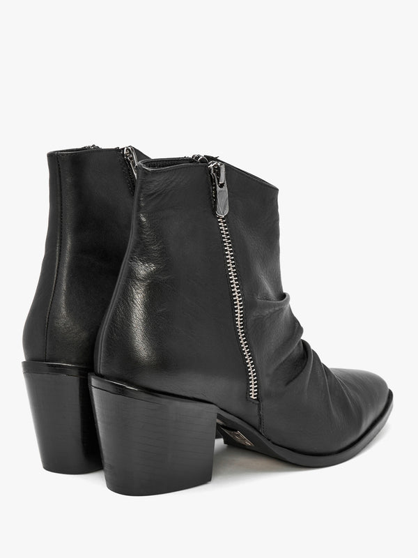 Coralie Black Leather Western Ankle Boots