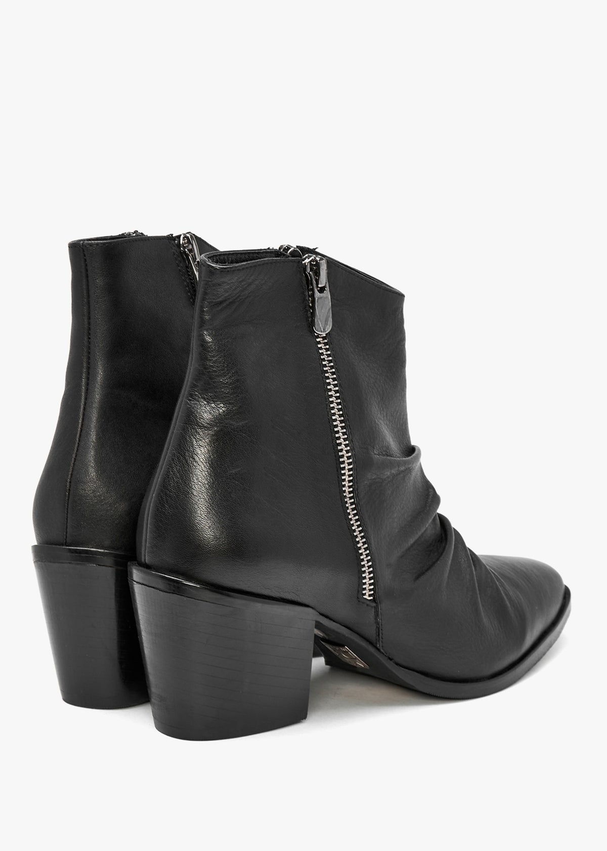 Coralie Black Leather Western Ankle Boots