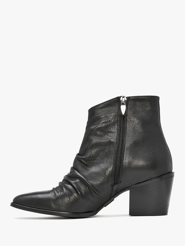 Coralie Black Leather Western Ankle Boots