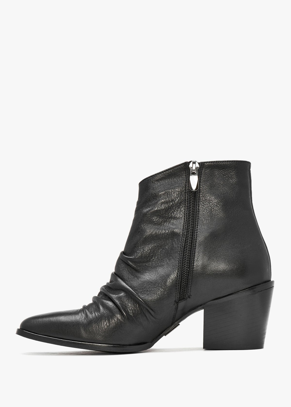 Coralie Black Leather Western Ankle Boots