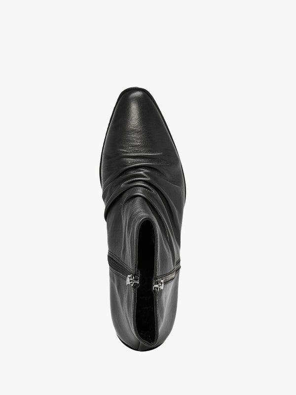 Coralie Black Leather Western Ankle Boots