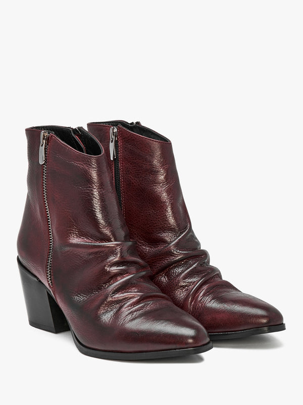 Coralie Burgundy Leather Western Ankle Boots