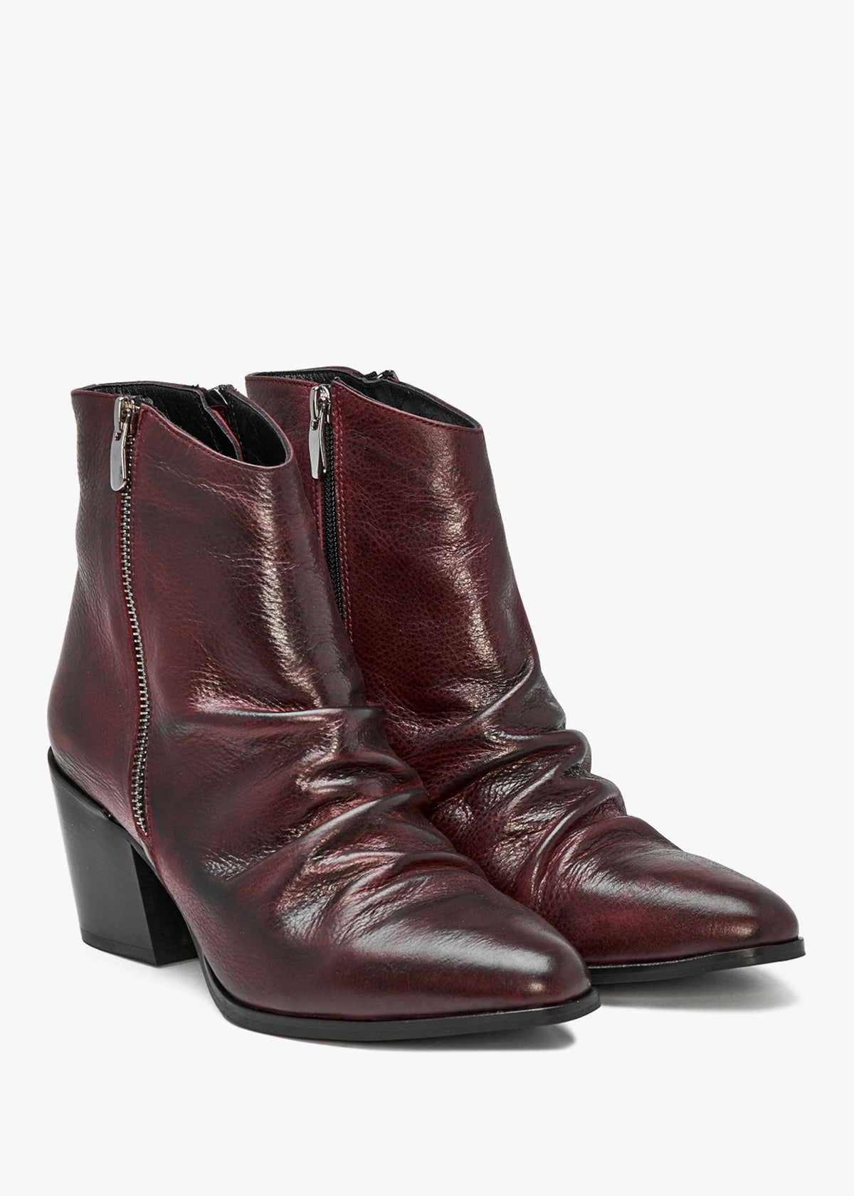 Coralie Burgundy Leather Western Ankle Boots