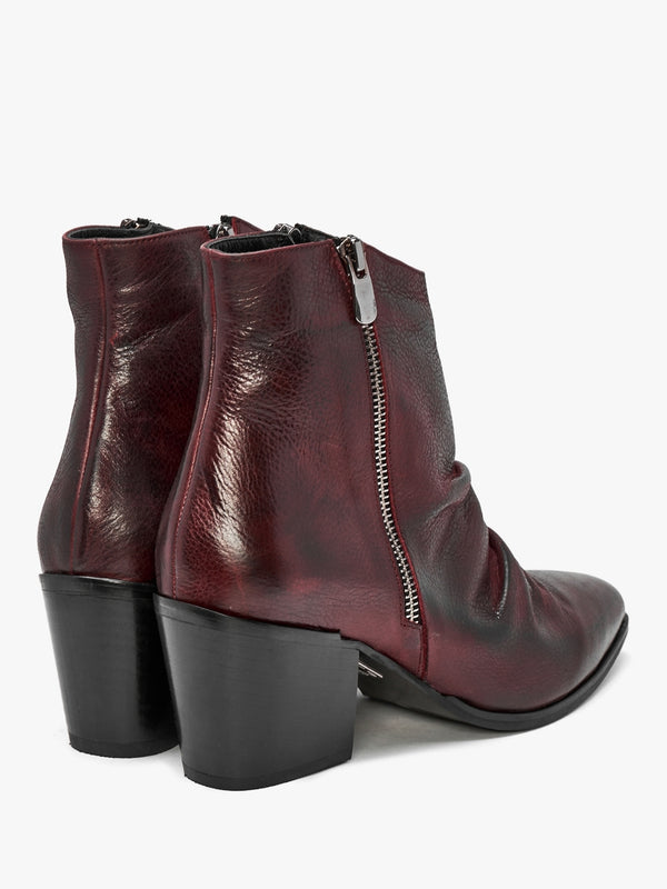 Coralie Burgundy Leather Western Ankle Boots