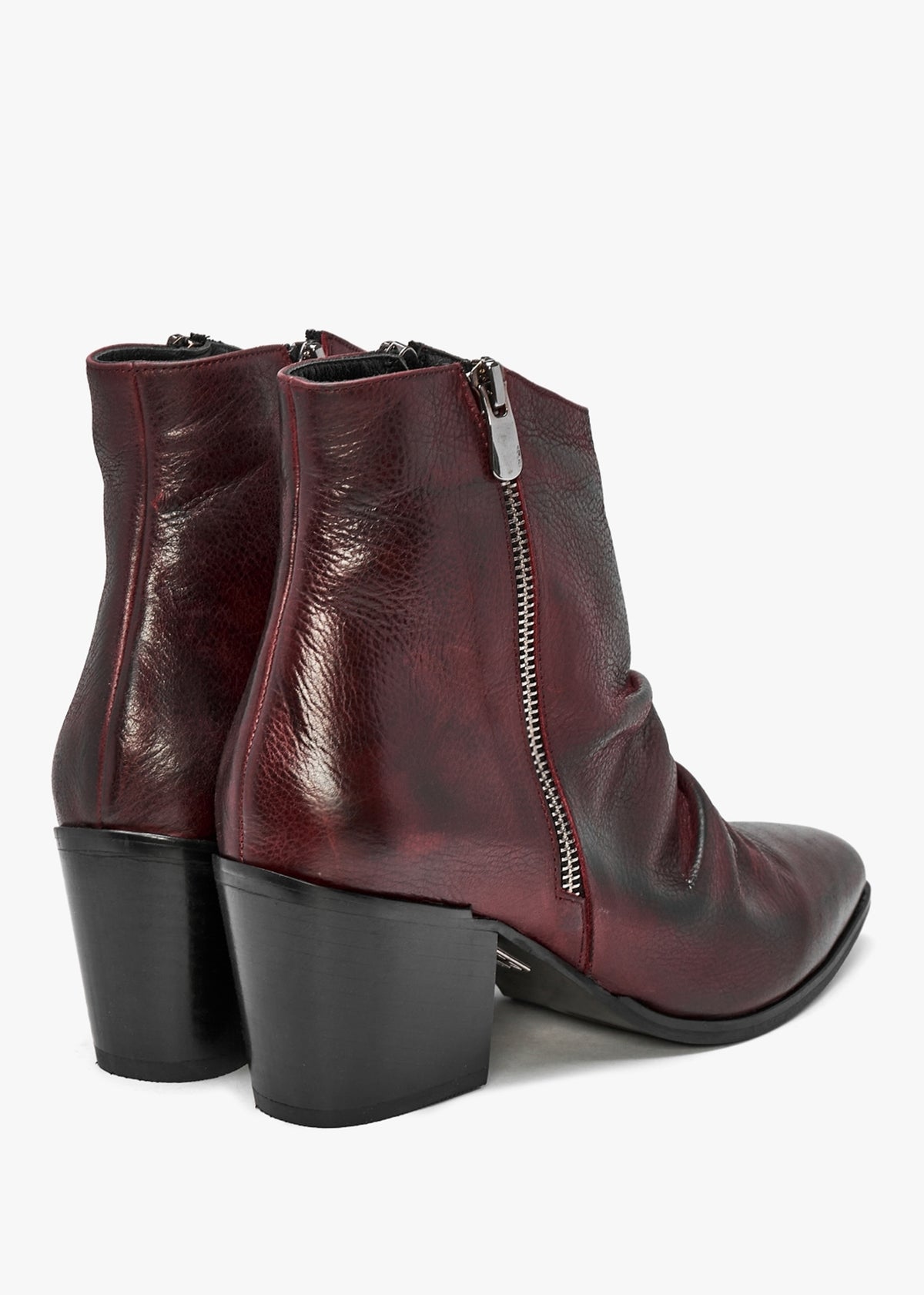 Coralie Burgundy Leather Western Ankle Boots