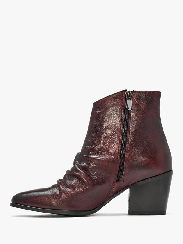 Coralie Burgundy Leather Western Ankle Boots