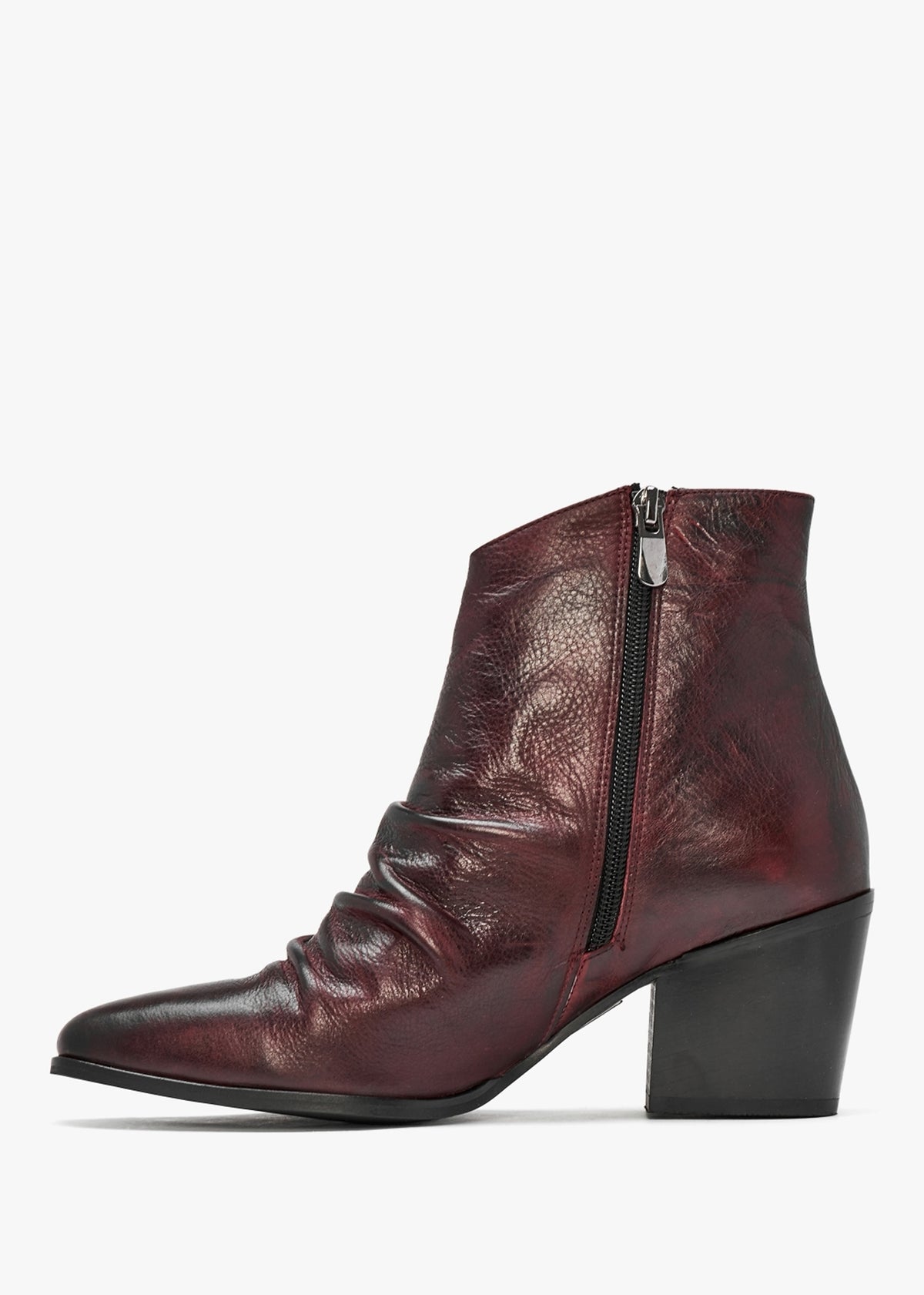Coralie Burgundy Leather Western Ankle Boots
