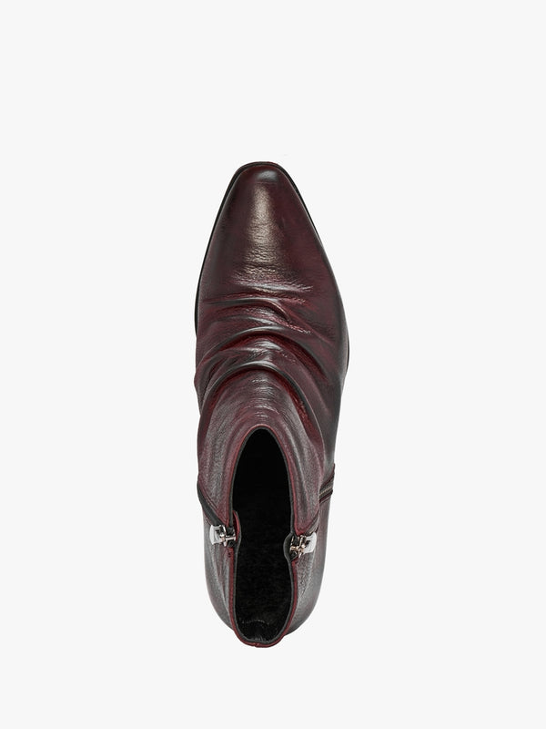 Coralie Burgundy Leather Western Ankle Boots