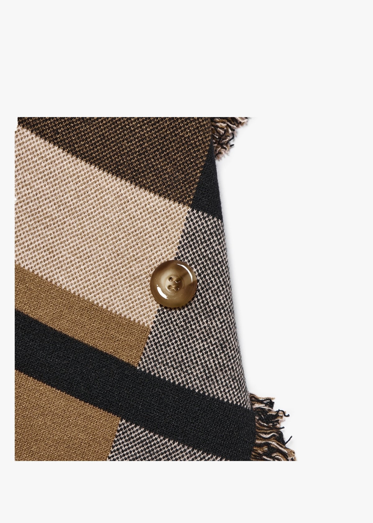 Black & Brown Knitted Checked Fringe Poncho