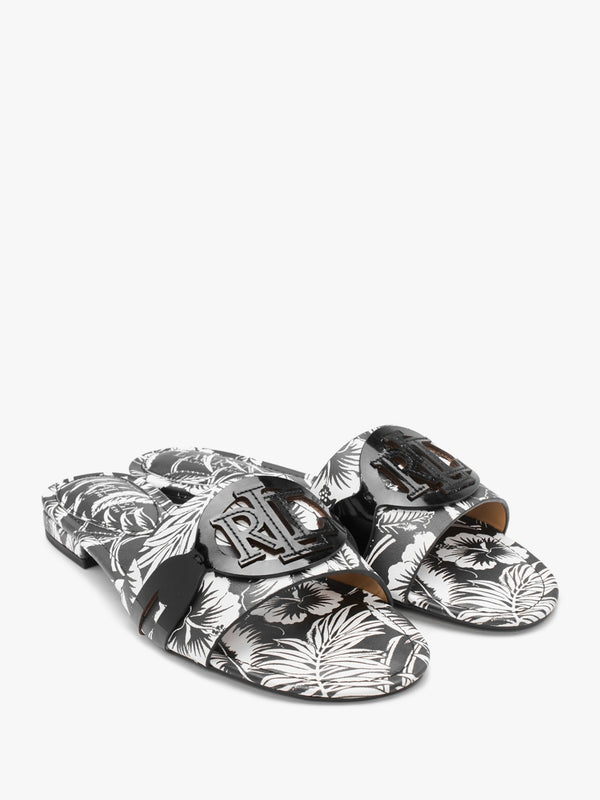 Alegra Floral Black Leather Logo Mules