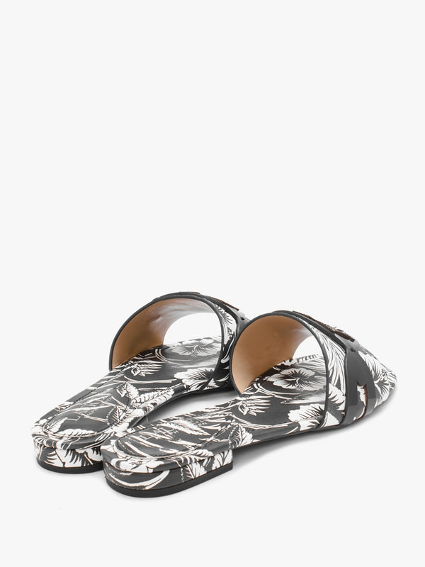 Alegra Floral Black Leather Logo Mules