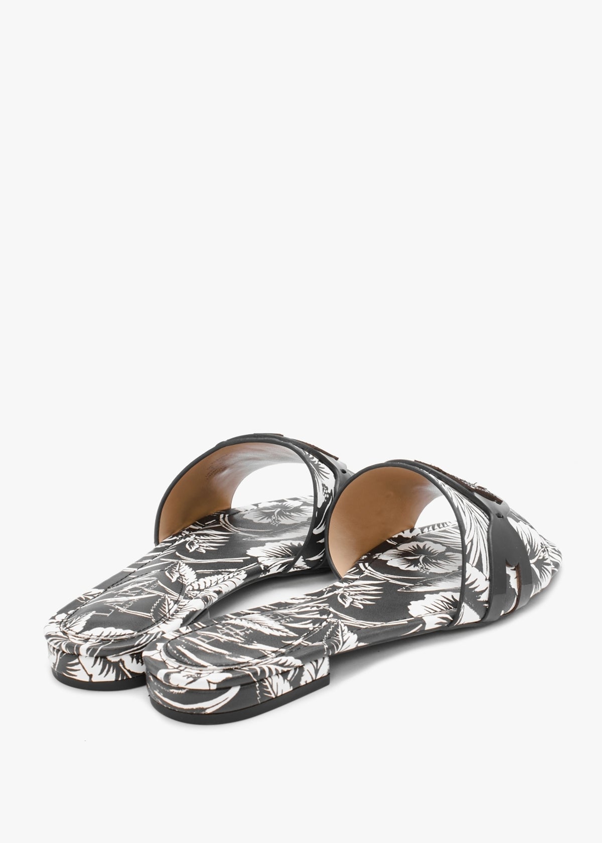 Alegra Floral Black Leather Logo Mules