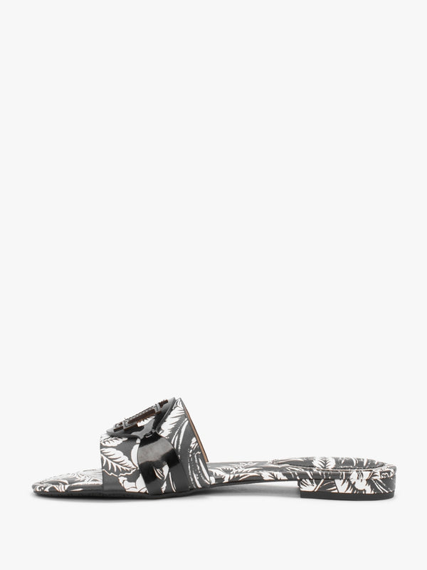Alegra Floral Black Leather Logo Mules