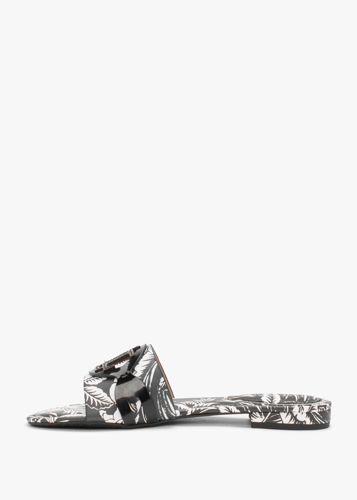 Alegra Floral Black Leather Logo Mules