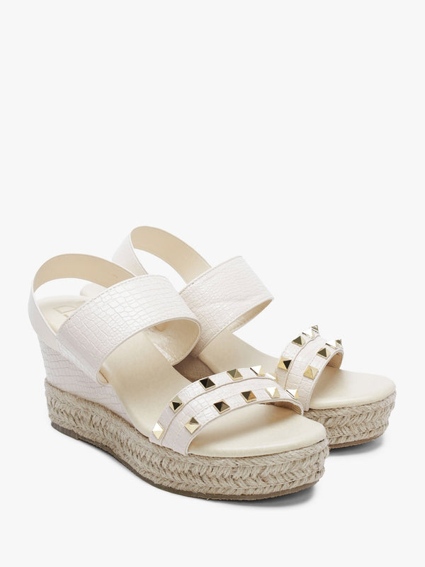 Cubedge Beige Reptile Studded Wedge Sandals