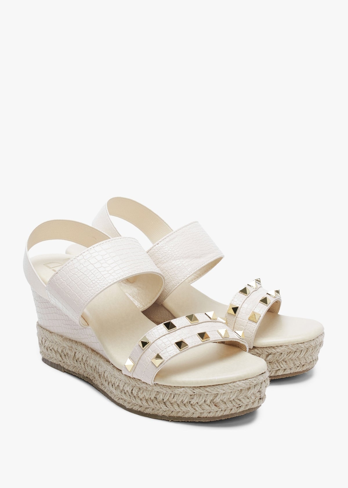 Cubedge Beige Reptile Studded Wedge Sandals