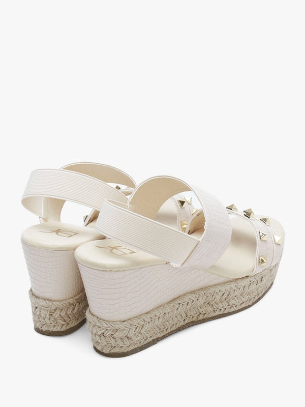 Cubedge Beige Reptile Studded Wedge Sandals