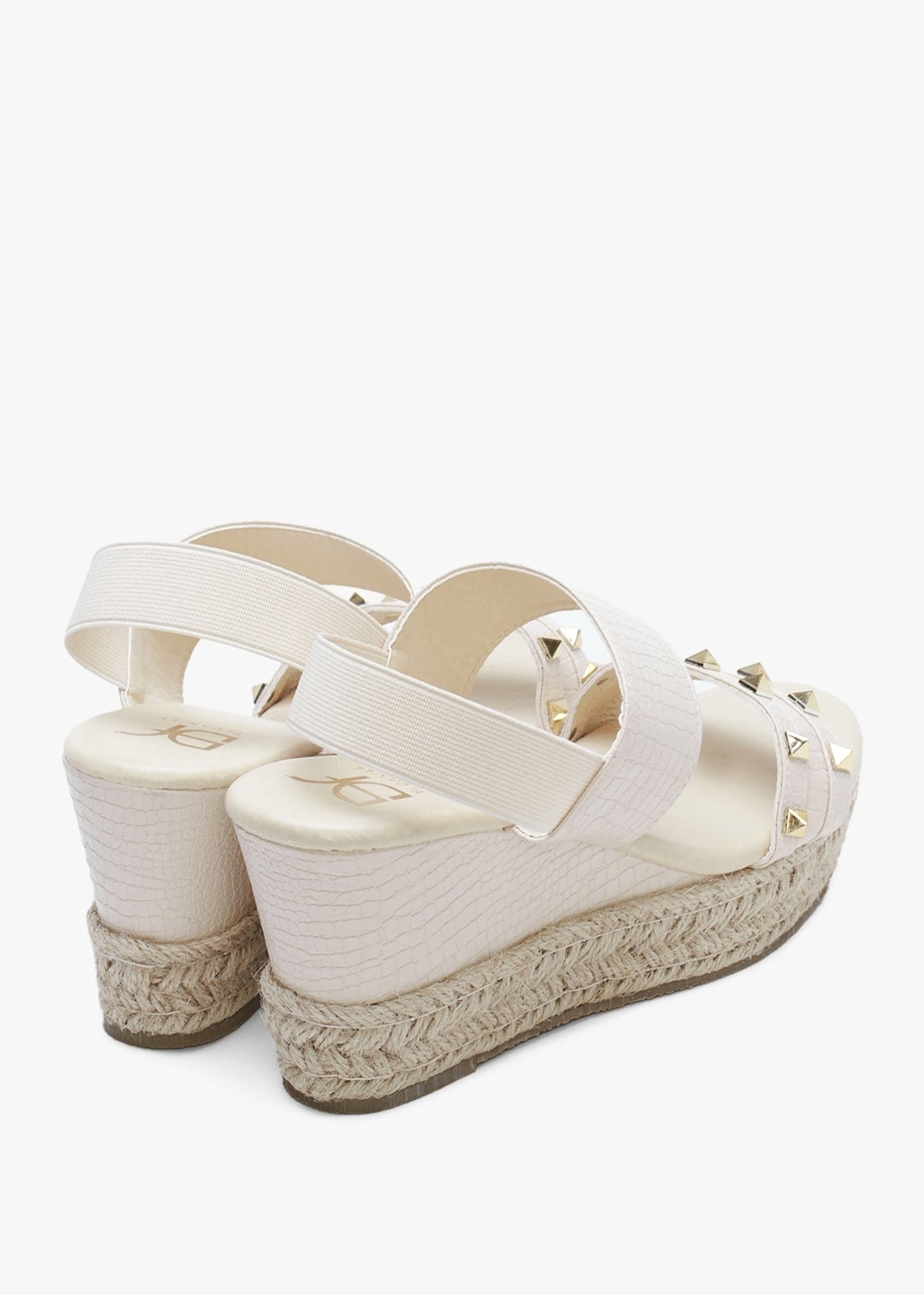Cubedge Beige Reptile Studded Wedge Sandals