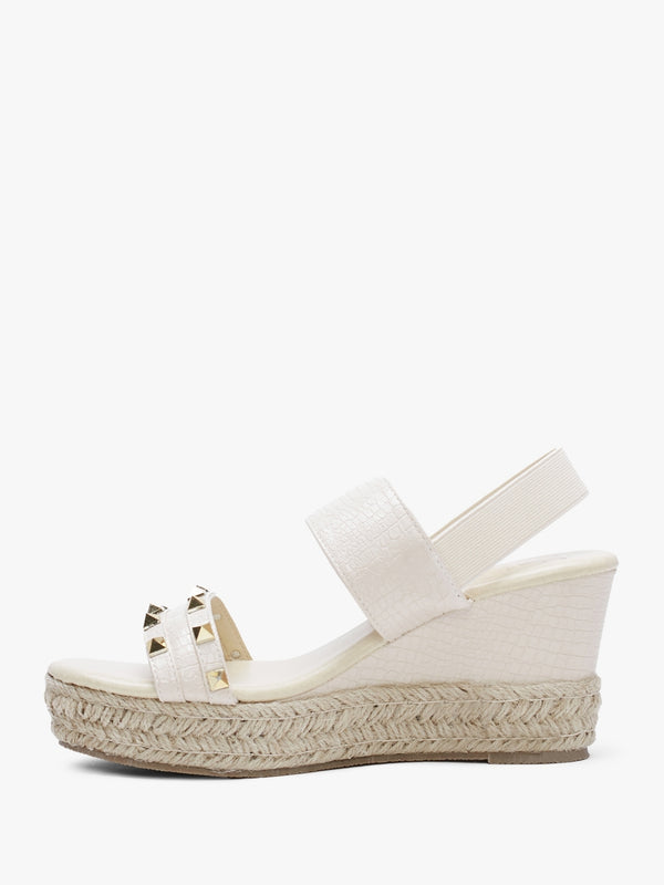 Cubedge Beige Reptile Studded Wedge Sandals